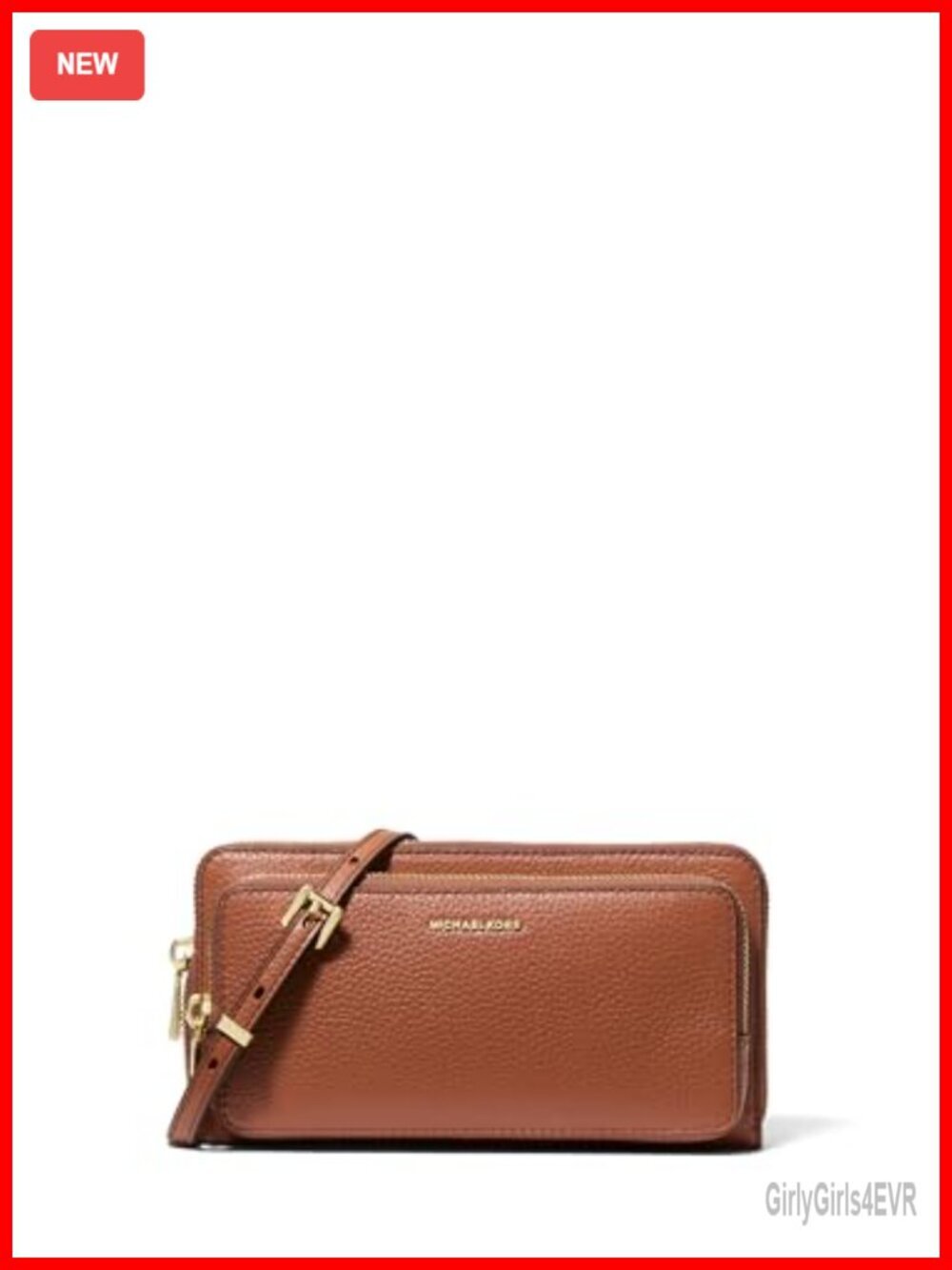 Pebbled Leather Crossbody Wallet with Gold-Tone Hardware